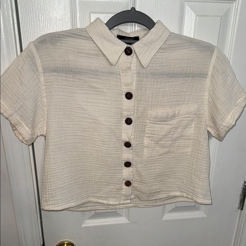 Forever 21 Cream Button-Up Crop Top